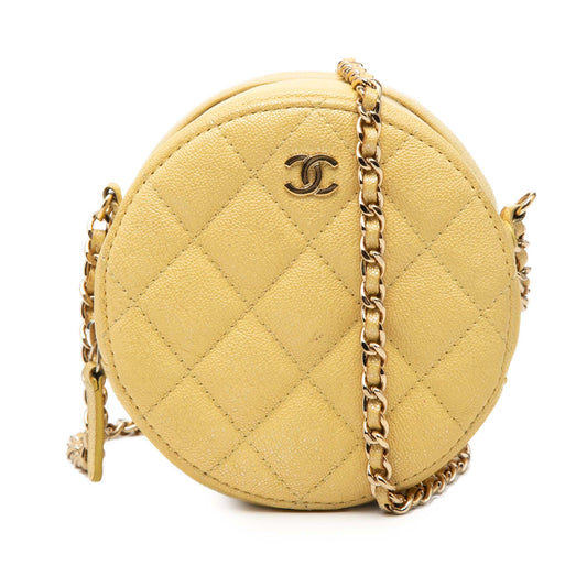 Chanel CC Quilted Caviar Round Clutch With Chain