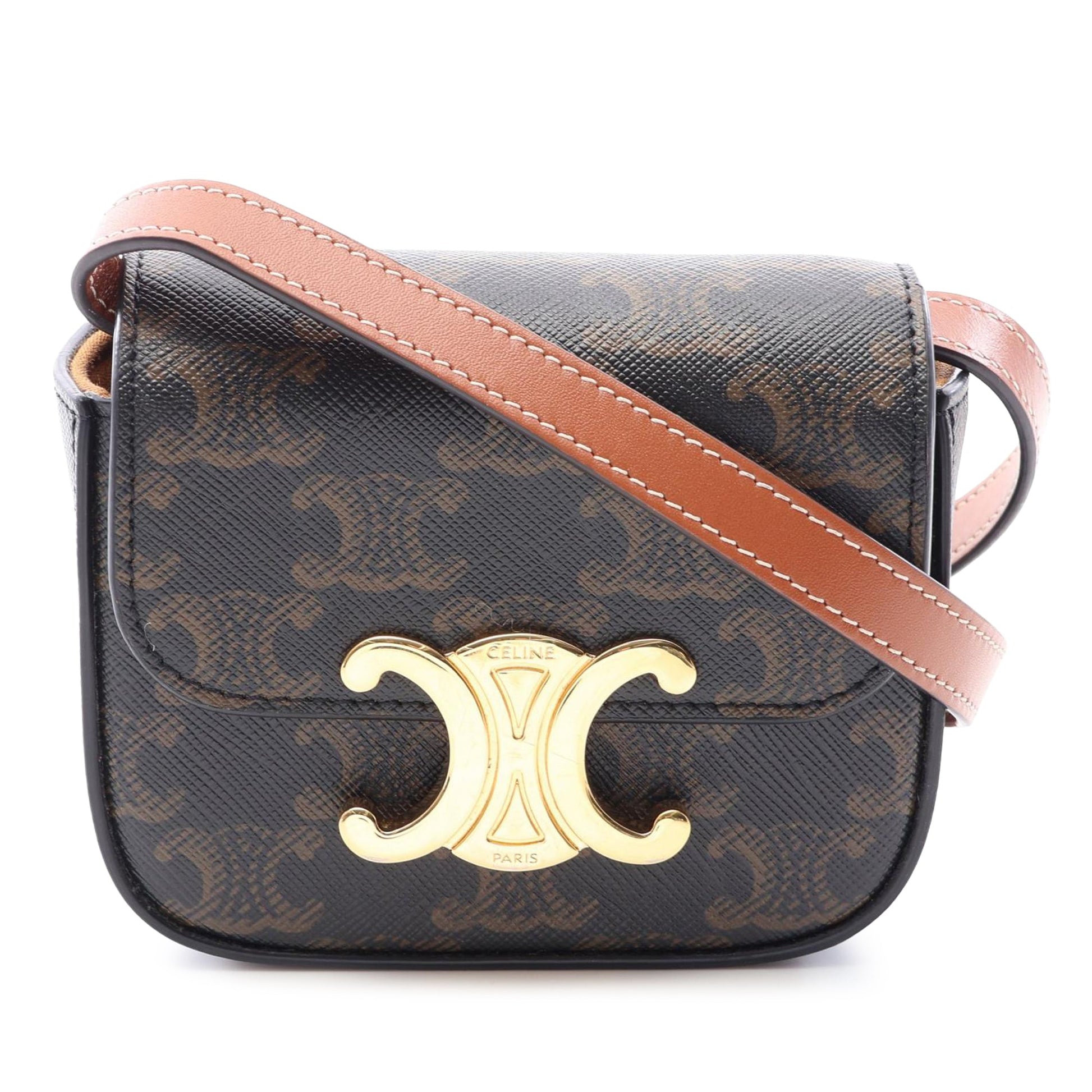 Celine Mini Triomphe Coated Canvas Claude Crossbody