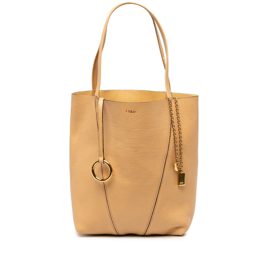 Chloé Grained Calfskin Spin Tote — Brown