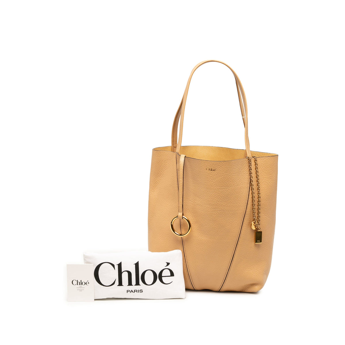 Chloé Grained Calfskin Spin Tote — Brown