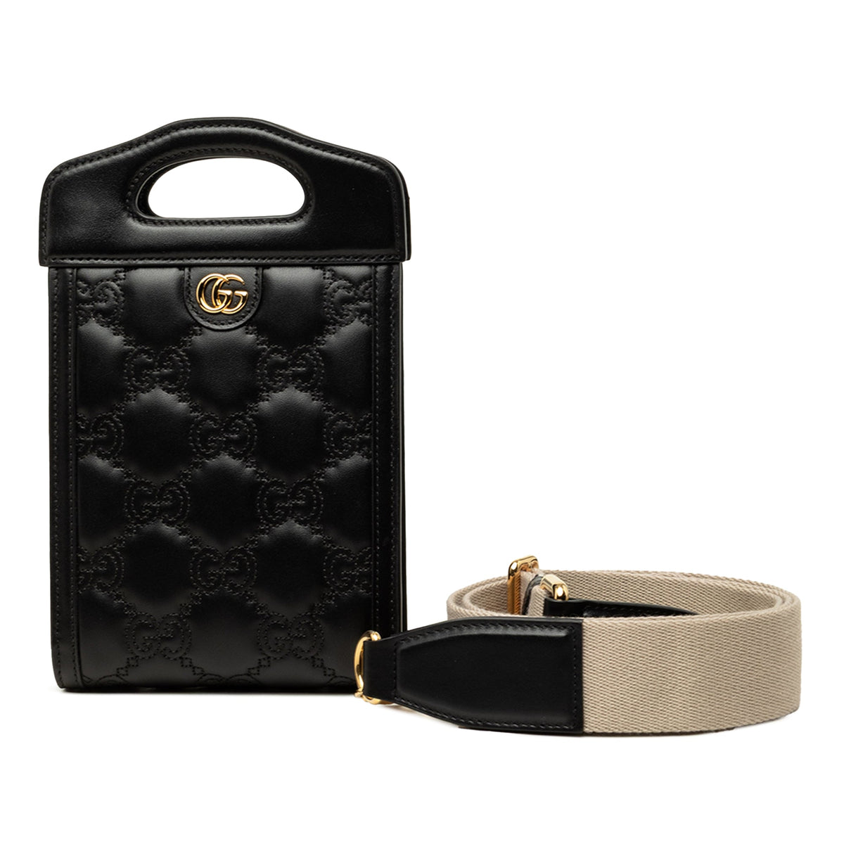 Gucci Mini GG Matelasse Calfskin Cut Out Handle Satchel — Black