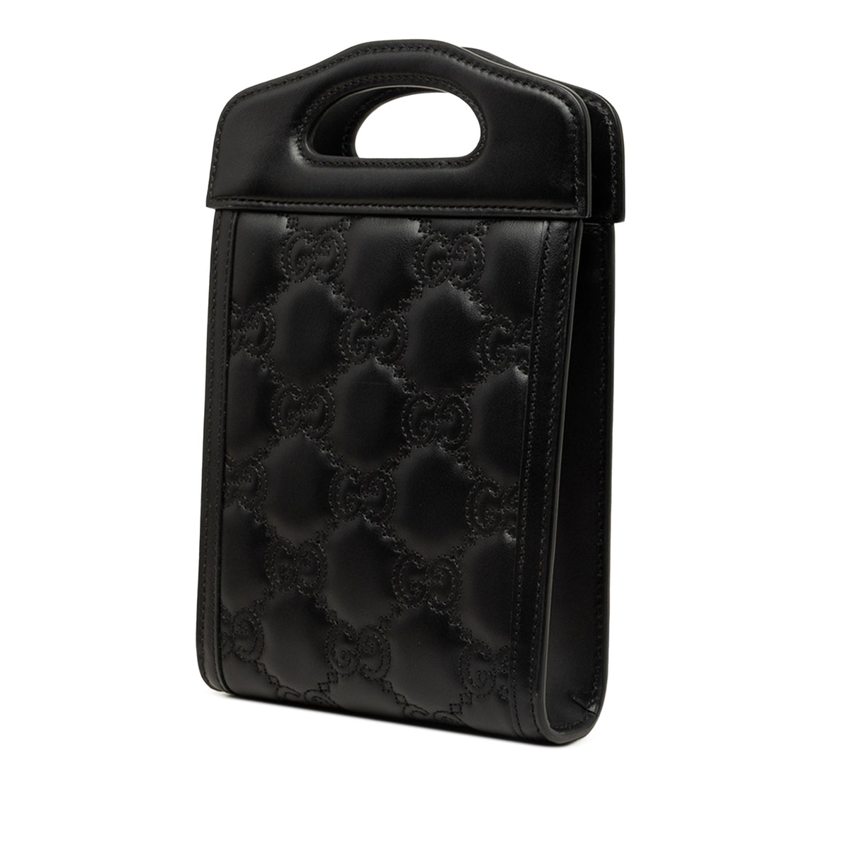 Gucci Mini GG Matelasse Calfskin Cut Out Handle Satchel — Black