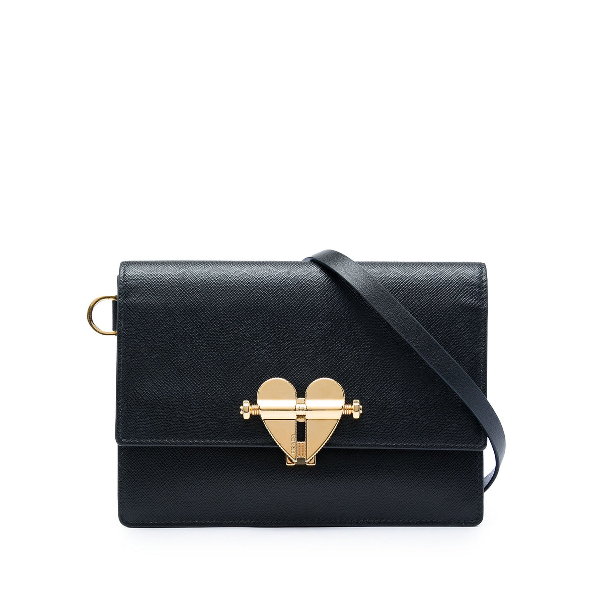 Prada Saffiano Heart Lock Crossbody — Black