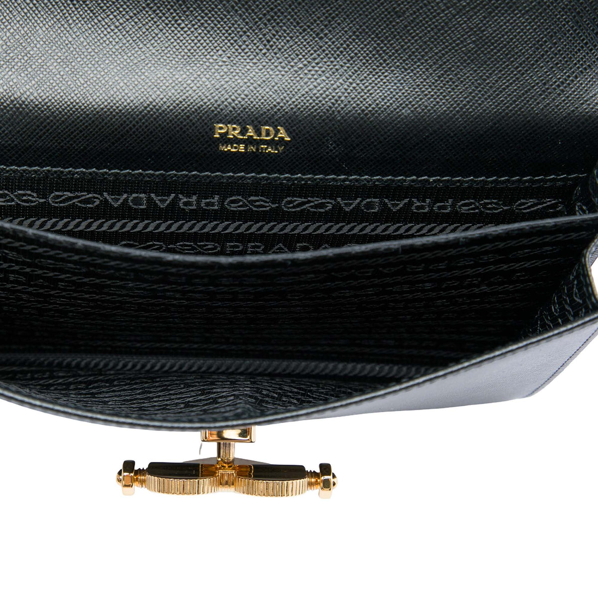 Prada Saffiano Heart Lock Crossbody — Black