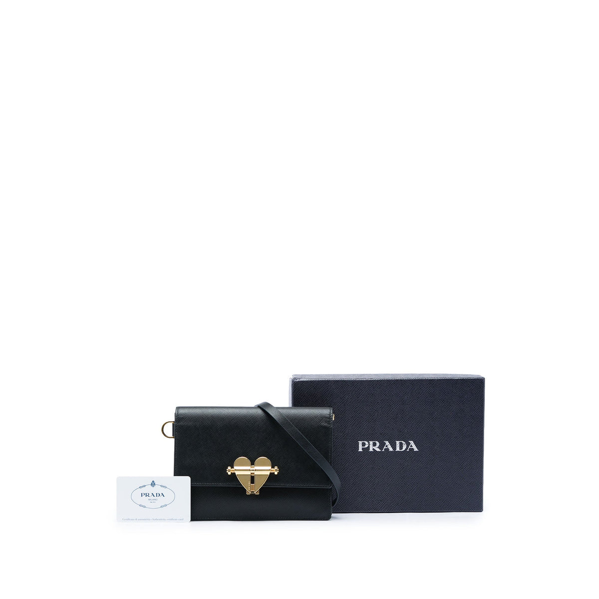 Prada Saffiano Heart Lock Crossbody — Black
