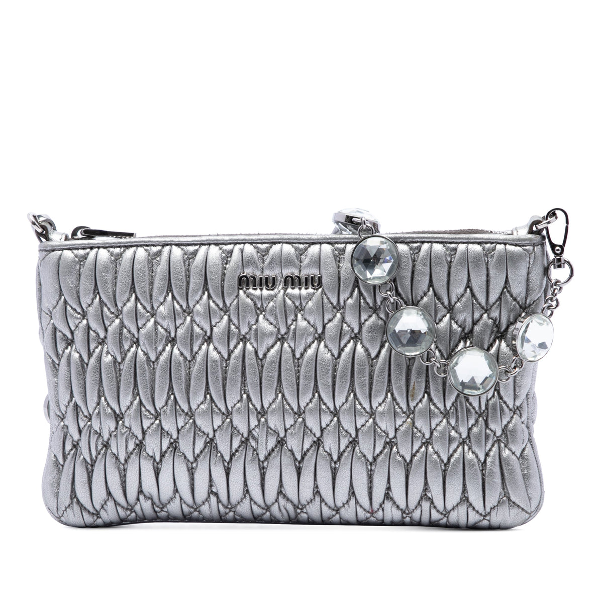 Miu Miu Metallic Matelasse Nappa Crystal Chain Crossbody