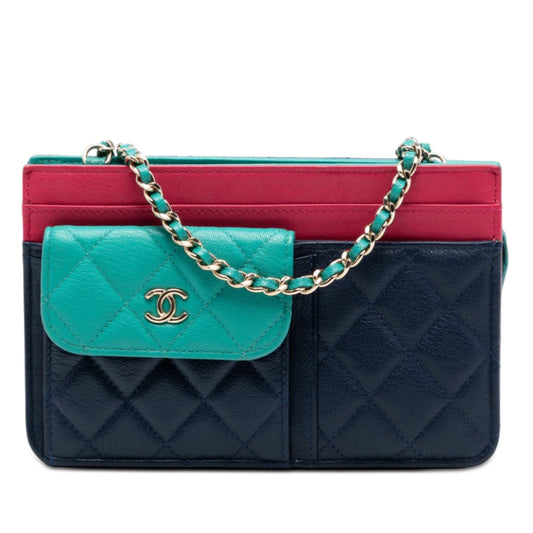 CC Tricolor Quilted Goatskin Multi Pocket Wallet On Chain