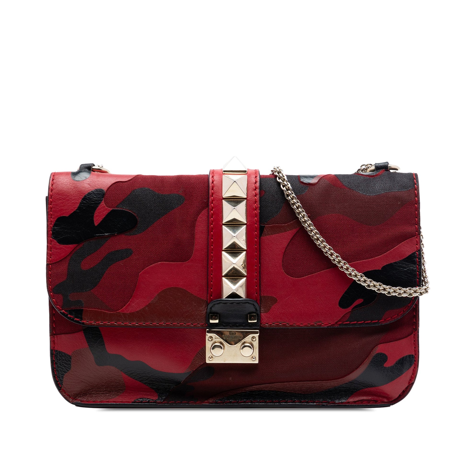 Valentino Medium Nappa and Canvas Camouflage Rockstud Glam Lock Crossbody