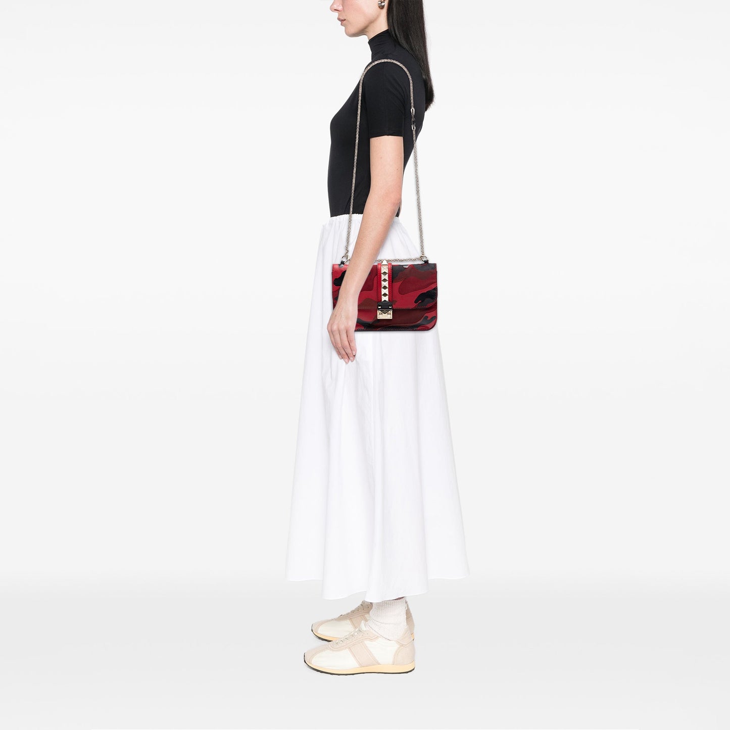 Valentino Medium Nappa and Canvas Camouflage Rockstud Glam Lock Crossbody
