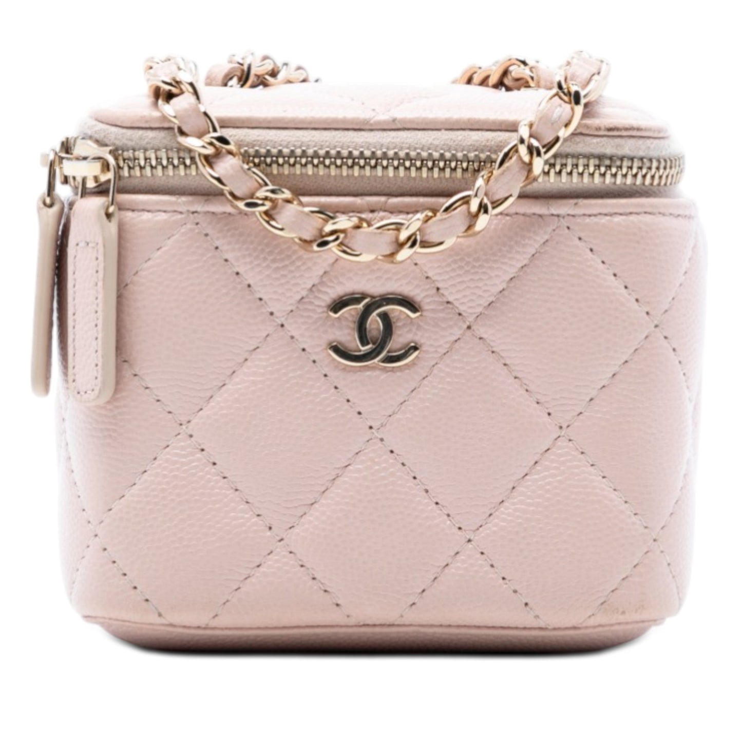 Mini CC Quilted Caviar Vanity Case with Chain