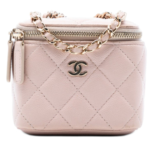 Mini CC Quilted Caviar Vanity Case with Chain