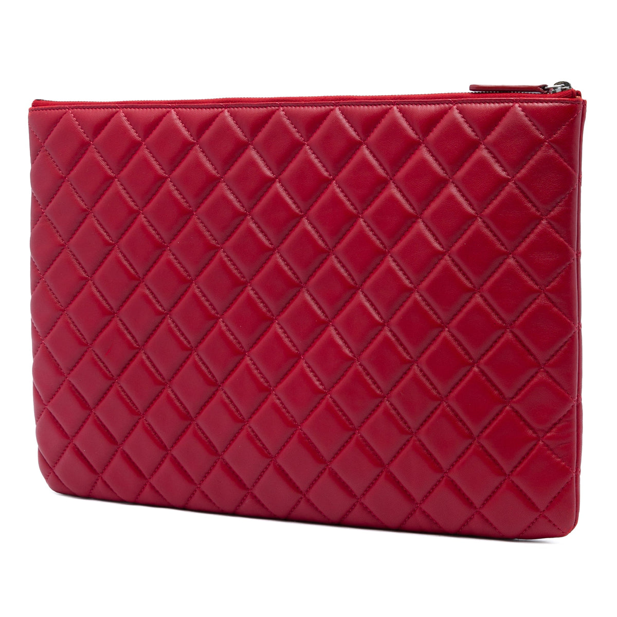 Chanel Large Quilted Lambskin O Case Clutch — Red