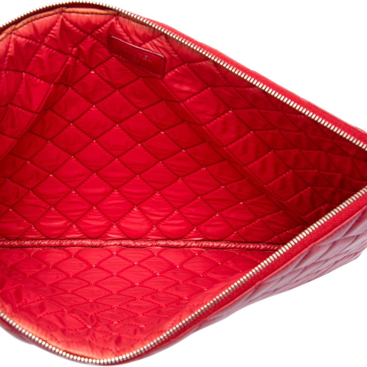 Chanel Large Quilted Lambskin O Case Clutch — Red
