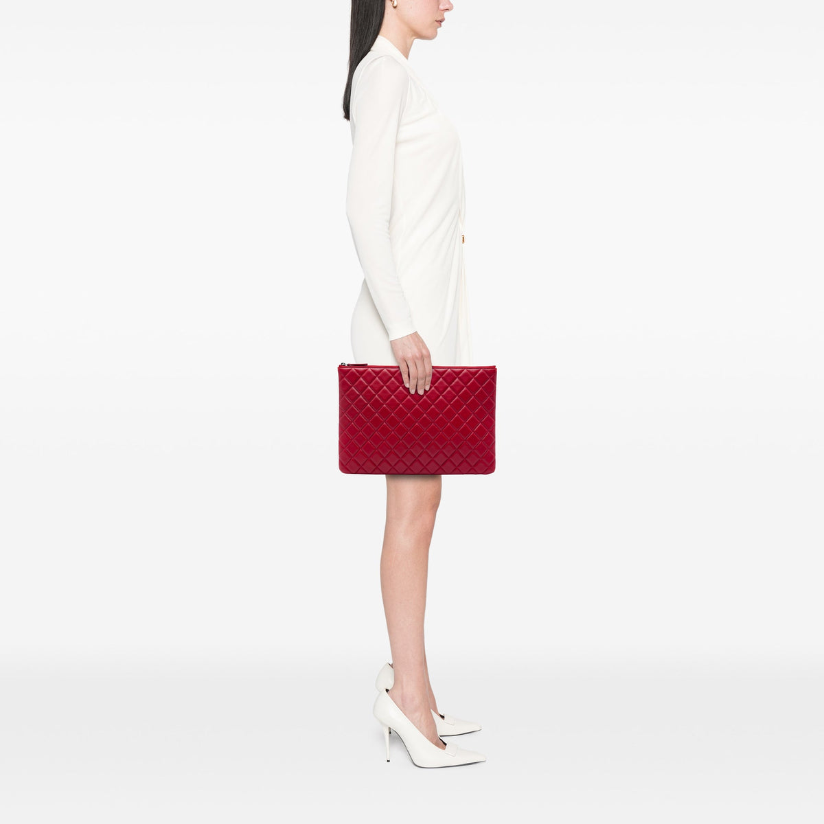 Chanel Large Quilted Lambskin O Case Clutch — Red
