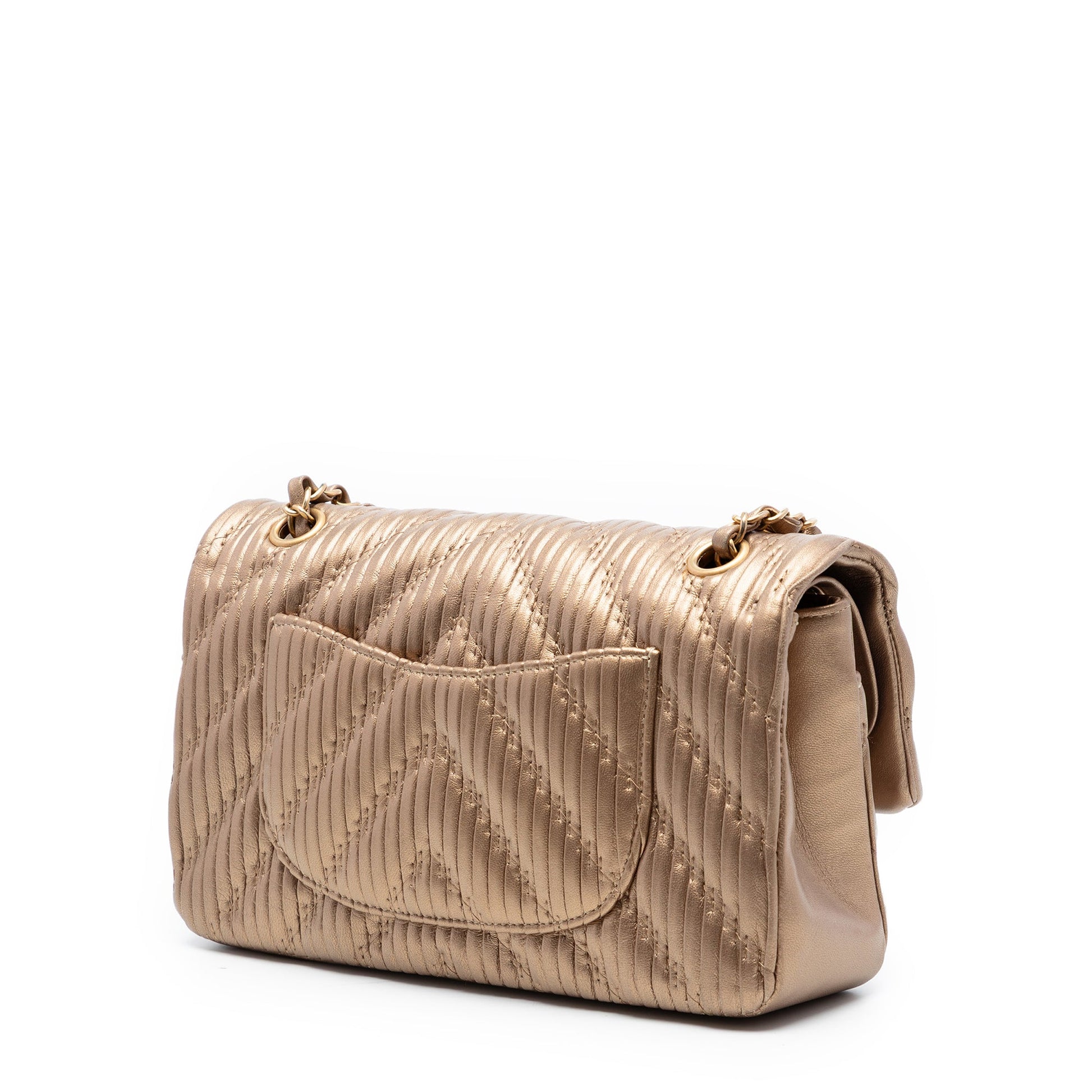 Chanel Medium Classic Chevron Calfskin Pleated Double Flap