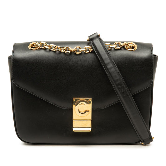 Celine Medium Shiny Calfskin C Shoulder Bag — Black