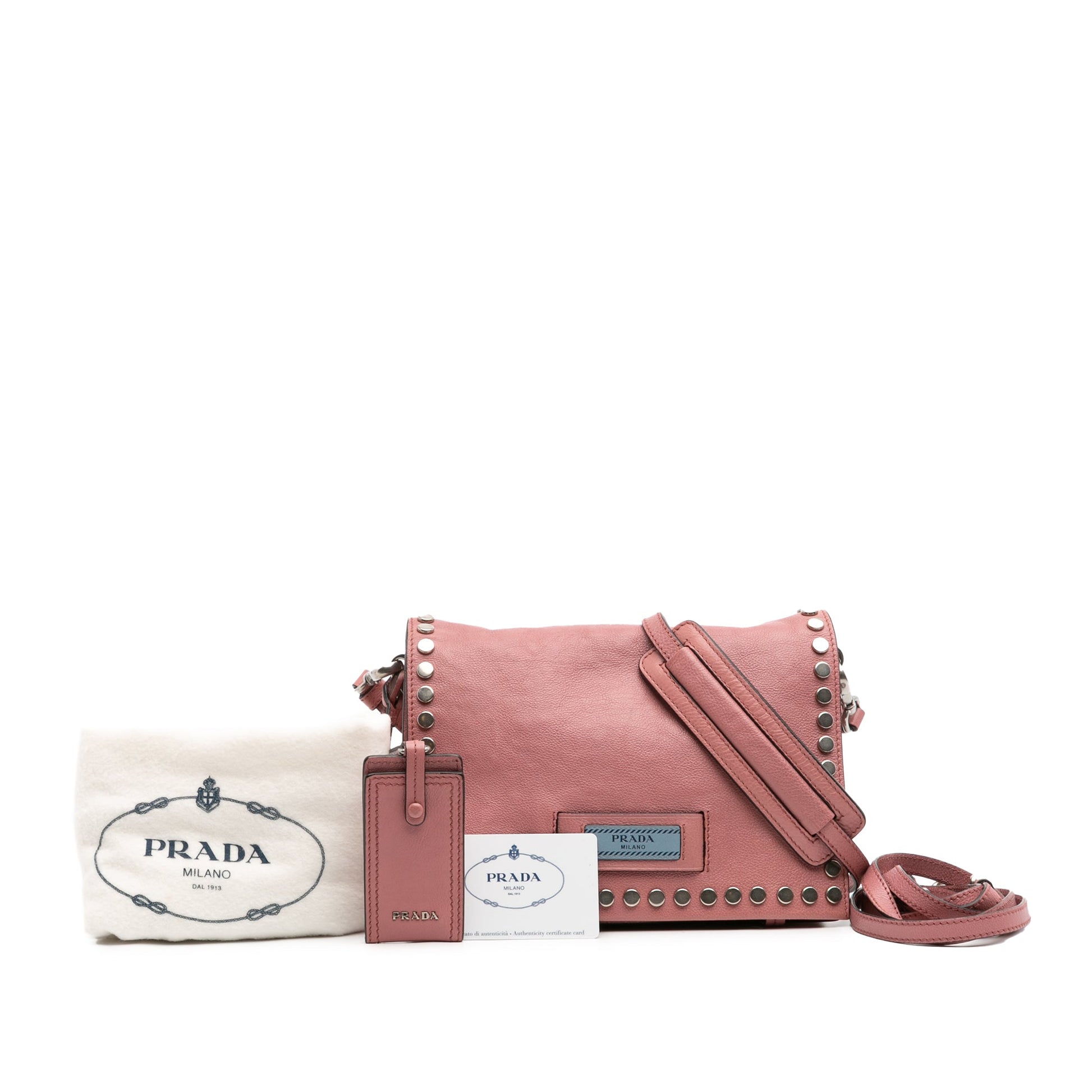 Prada Glace Calf Studded Etiquette Flap Crossbody