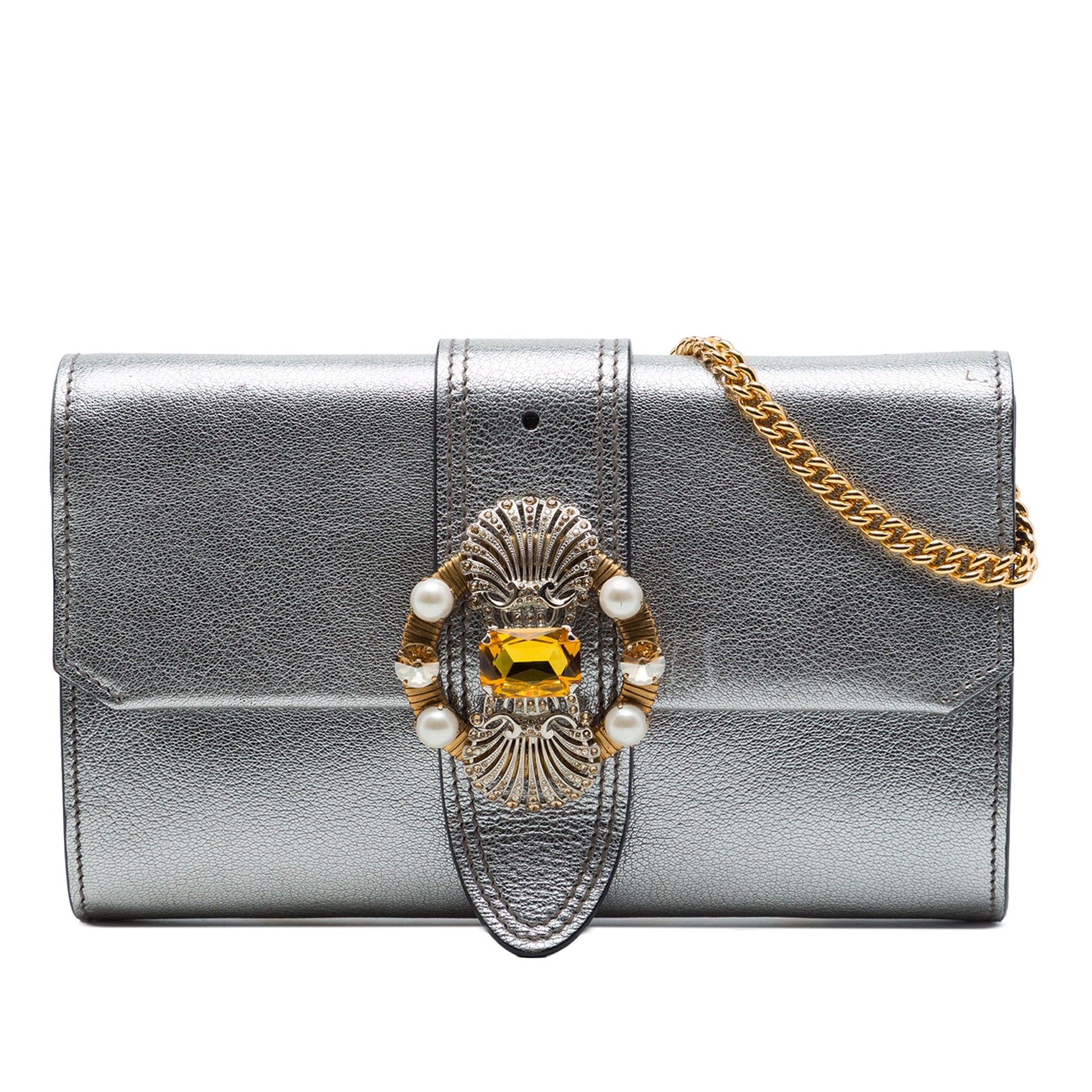 Miu Miu Metallic Goatskin Madras Crystal Embellished Crossbody