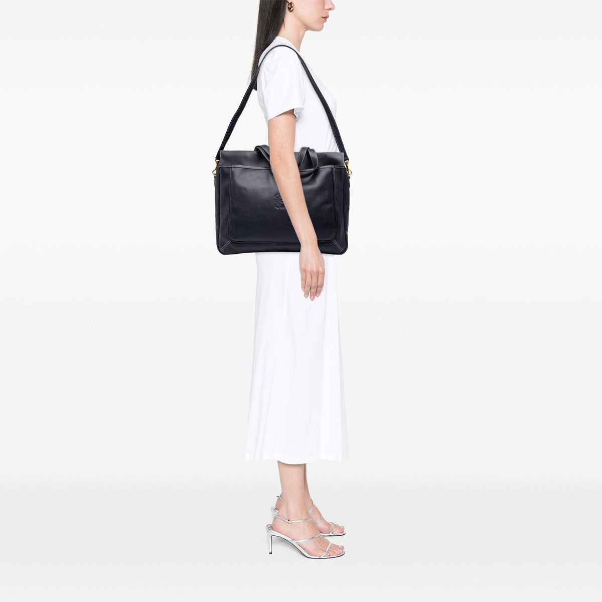 LOEWE Leather Anagram Satchel — Black