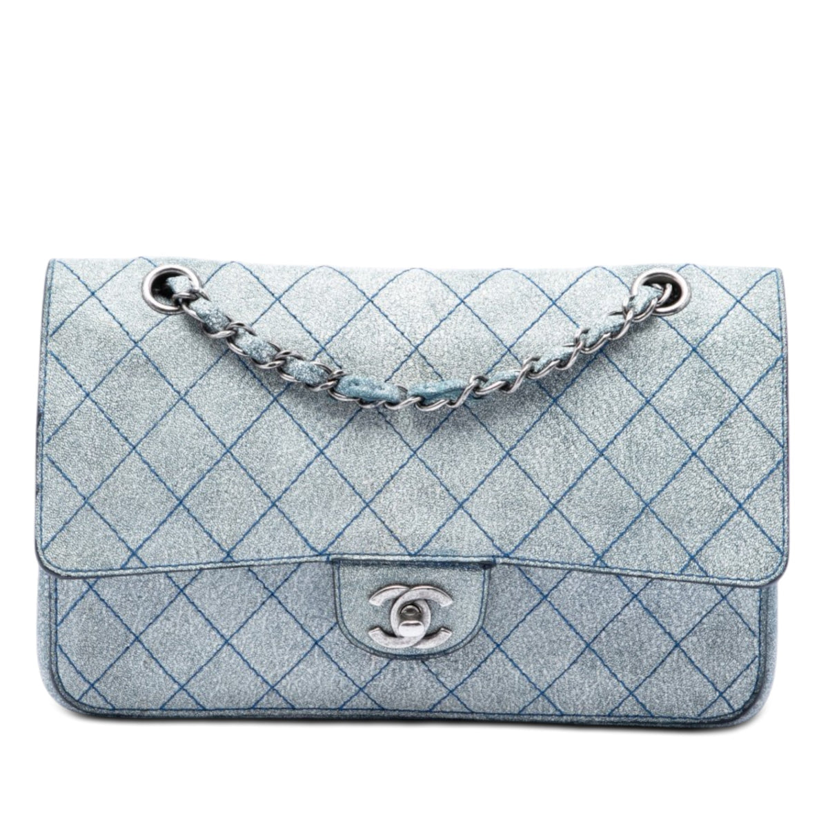 Chanel Medium Classic Crackled Calfskin Wild Stitch Double Flap