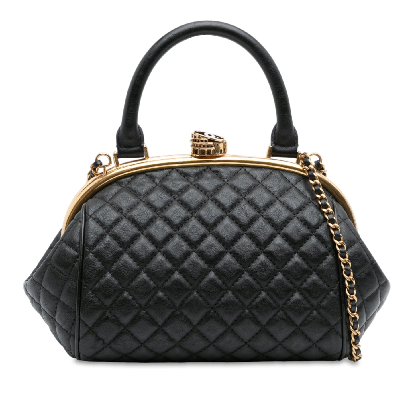 Chanel Paris Rome Quilted Calfskin Colosseum Lock Frame Bowling Bag