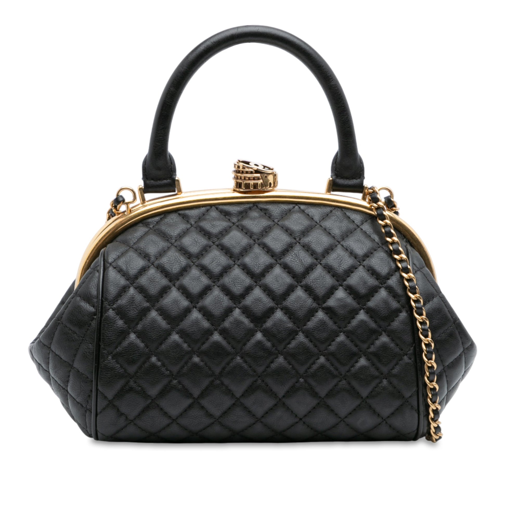 Chanel Paris Rome Quilted Calfskin Colosseum Lock Frame Bowling Bag