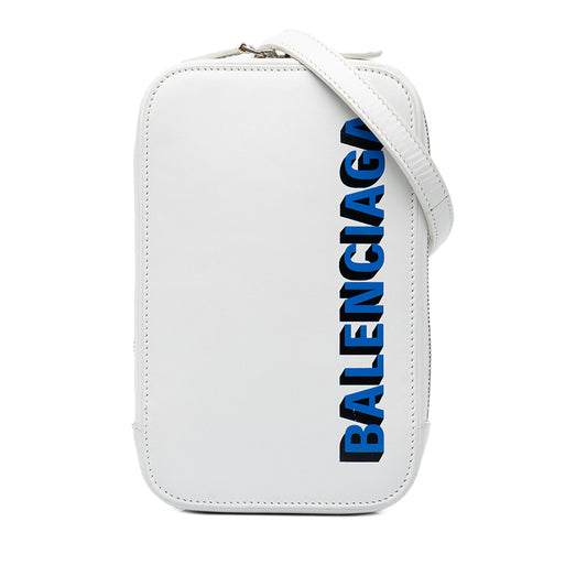 Balenciaga Grained Calfskin Cash Zip Phone Holder — White