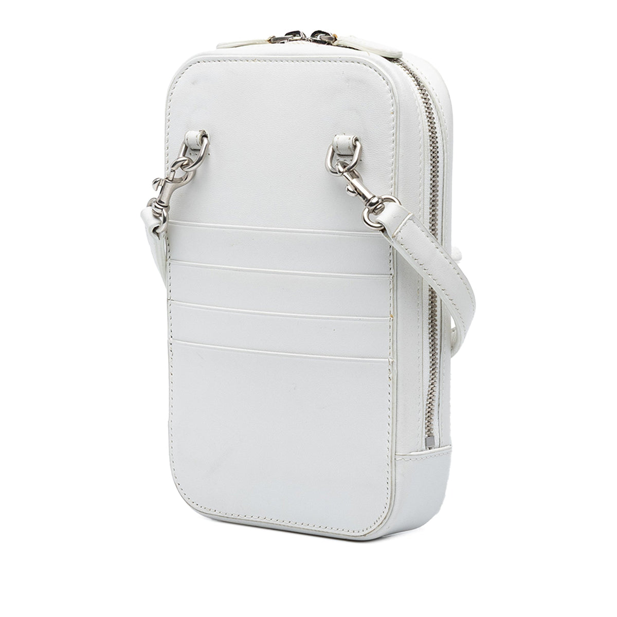 Balenciaga Grained Calfskin Cash Zip Phone Holder — White