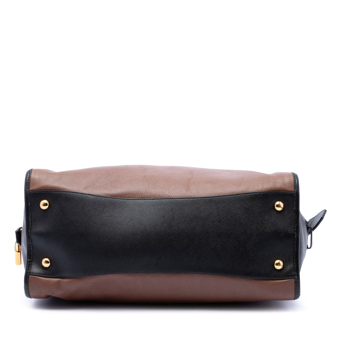 Prada Bicolor Saffiano Top Handle Handbag — Black