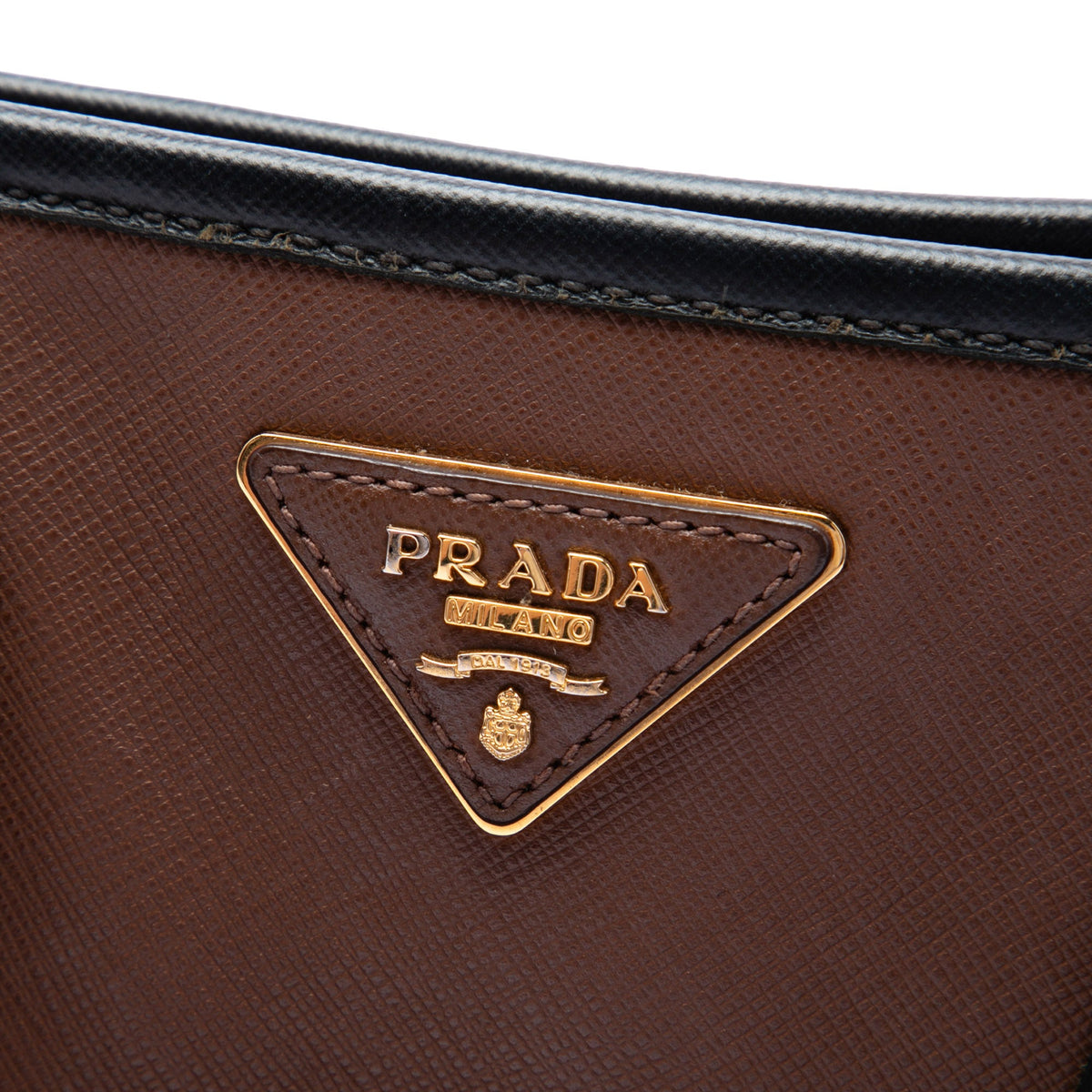 Prada Bicolor Saffiano Top Handle Handbag — Black