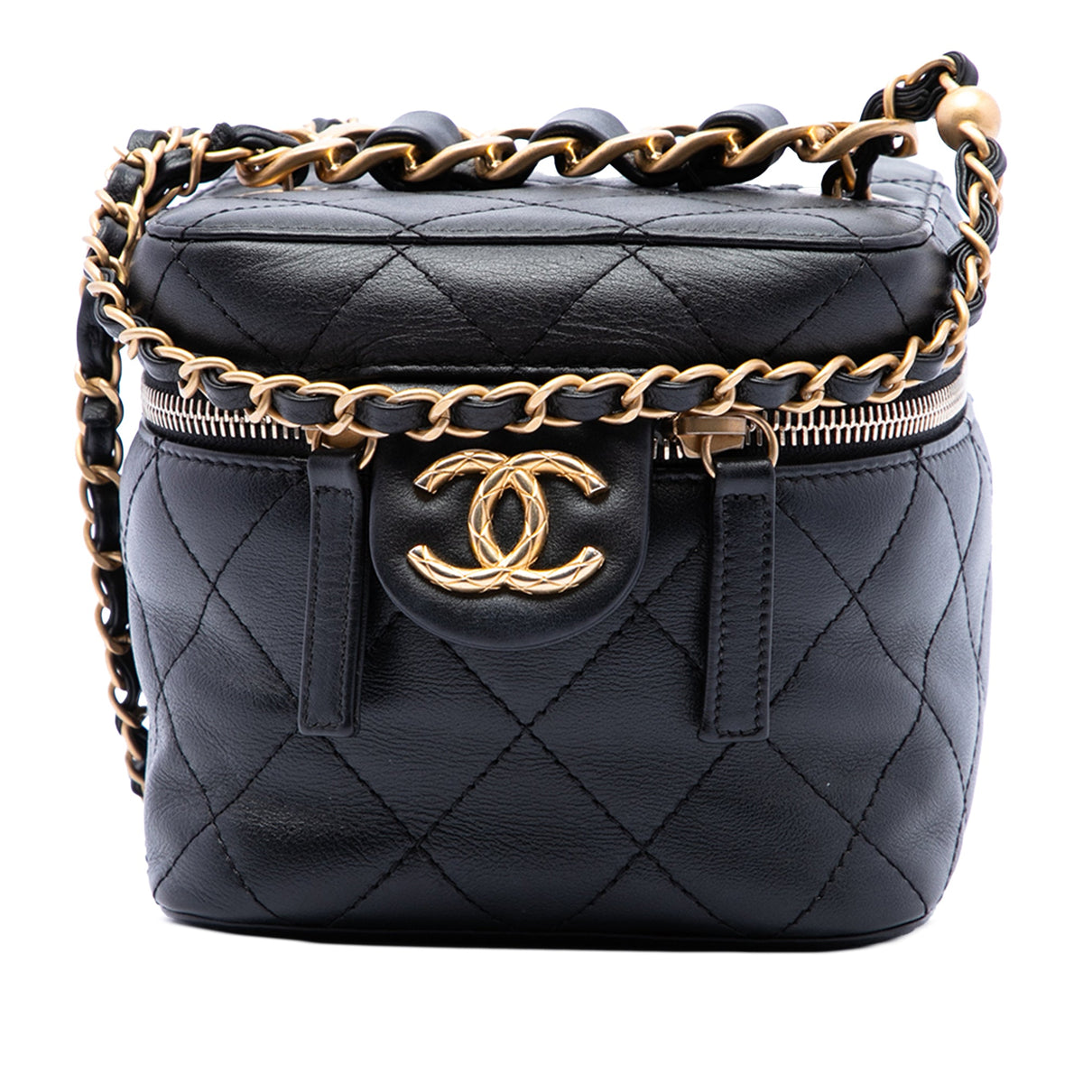 Chanel Small Quilted Calfskin Chain Bar Vanity Case with Chain