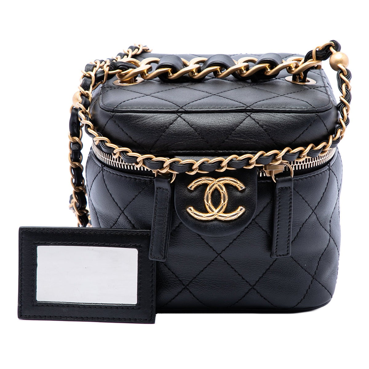 Chanel Small Quilted Calfskin Chain Bar Vanity Case with Chain