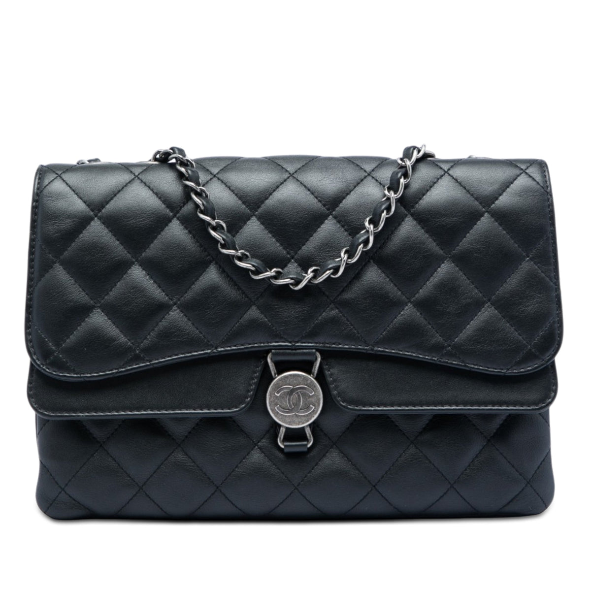 Chanel Quilted Lambskin CC Round Clasp Accordion Flap