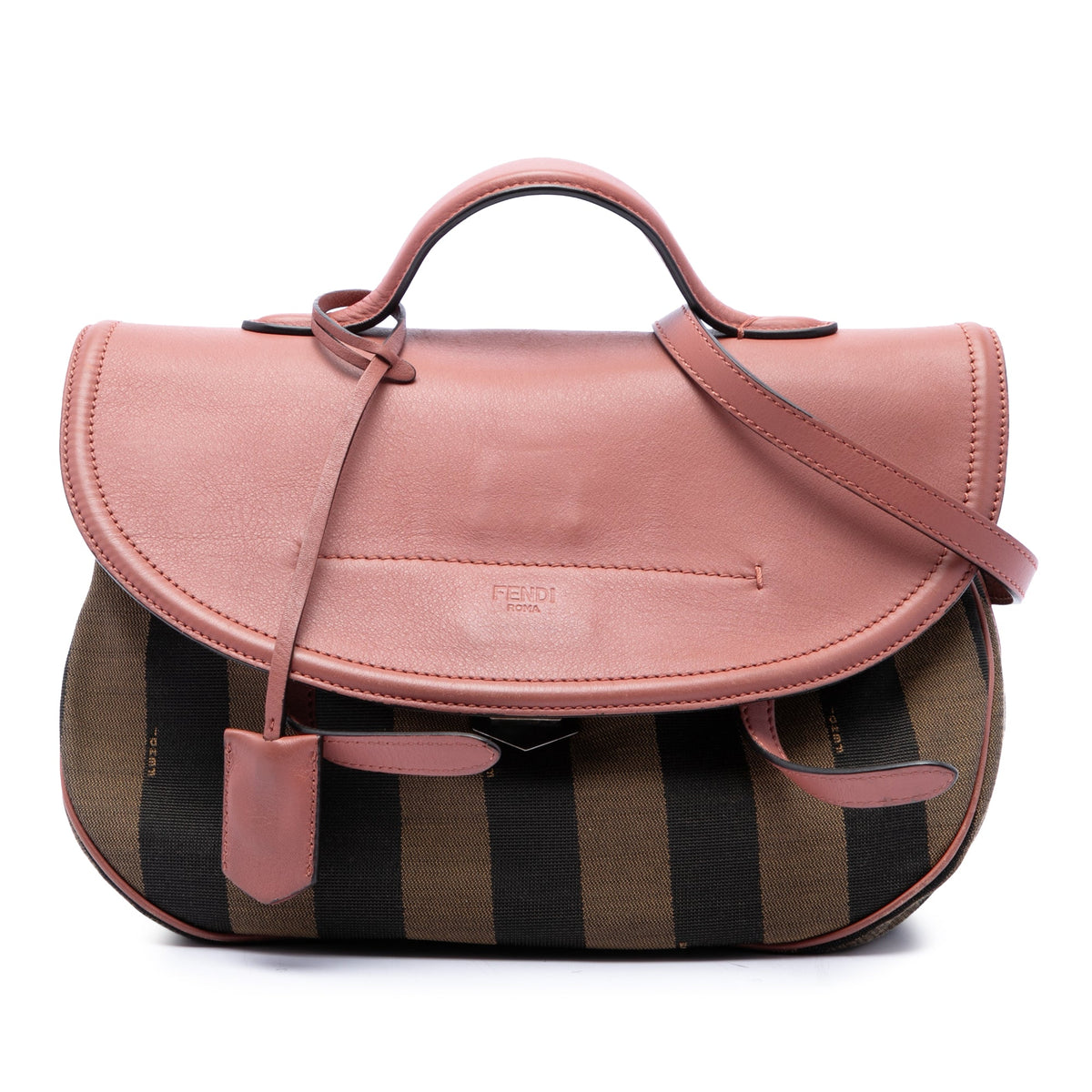Fendi Pequin Canvas and Leather Top Handle Bag — Brown