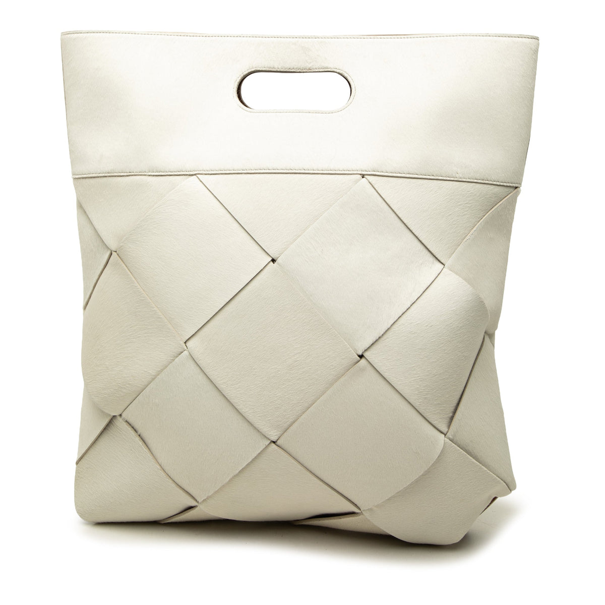 Bottega Veneta Medium Pony Hair Maxi Intrecciato Slip Tote — White