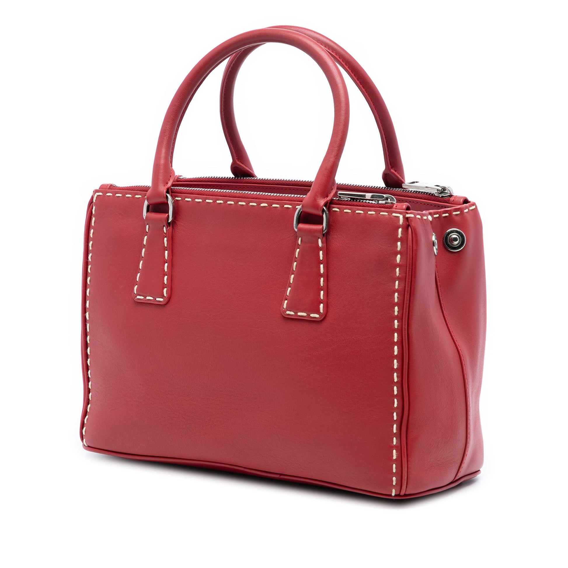 Prada Small City Calf Hand Stitched Galleria Double Zip Satchel