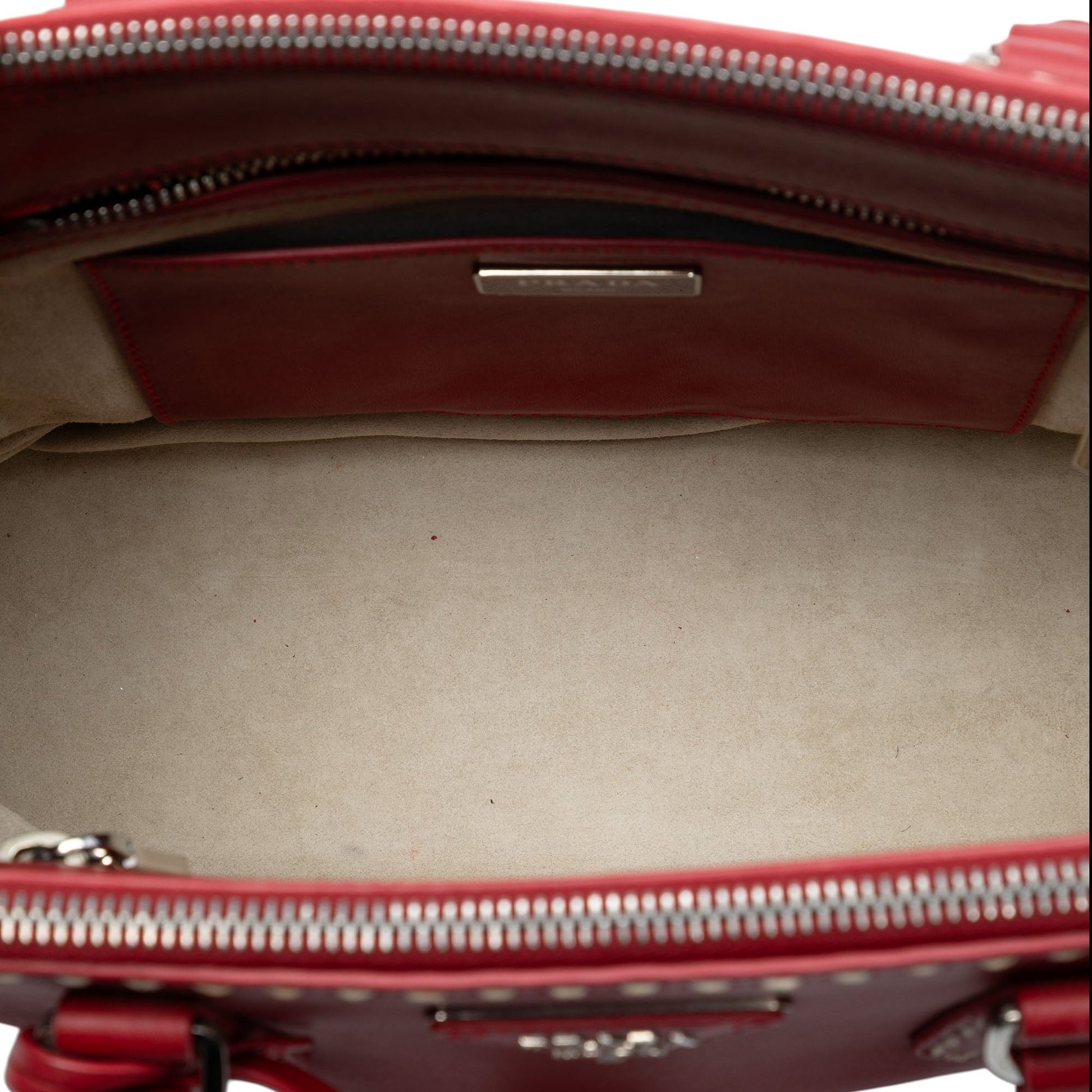 Prada Small City Calf Hand Stitched Galleria Double Zip Satchel