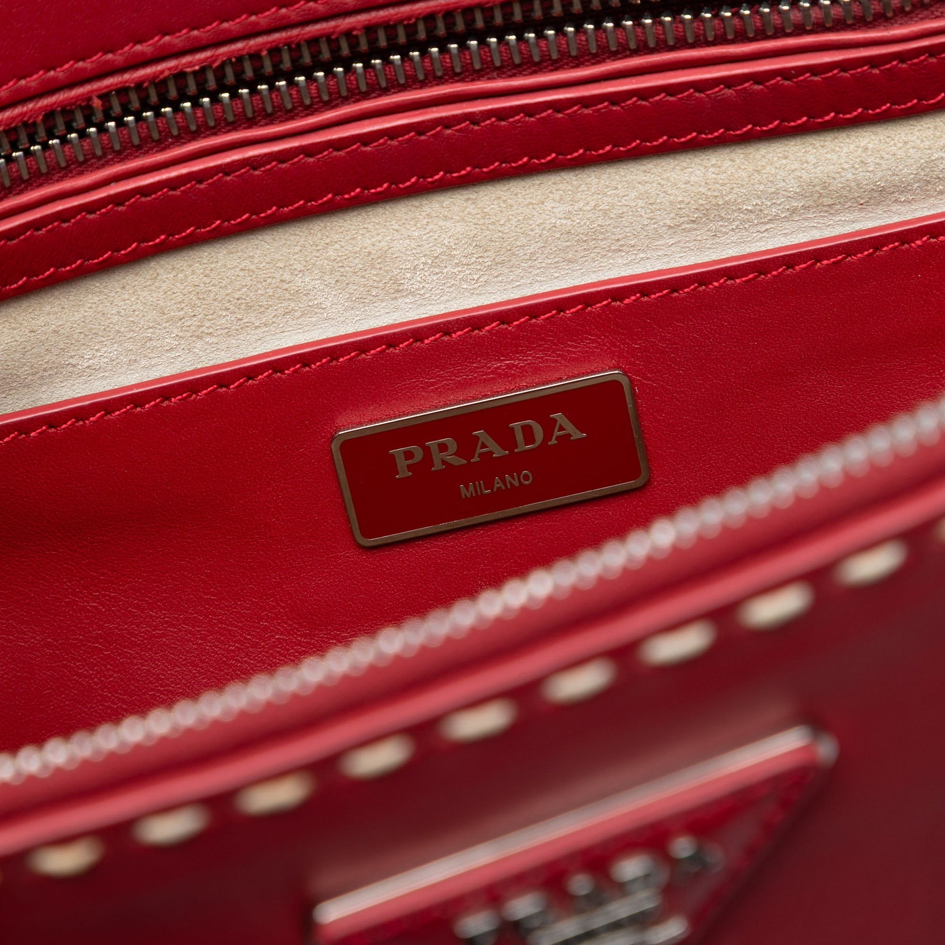 Prada Small City Calf Hand Stitched Galleria Double Zip Satchel
