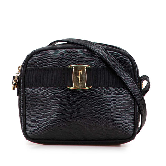 Ferragamo Embossed Lizard Leather Vara Crossbody