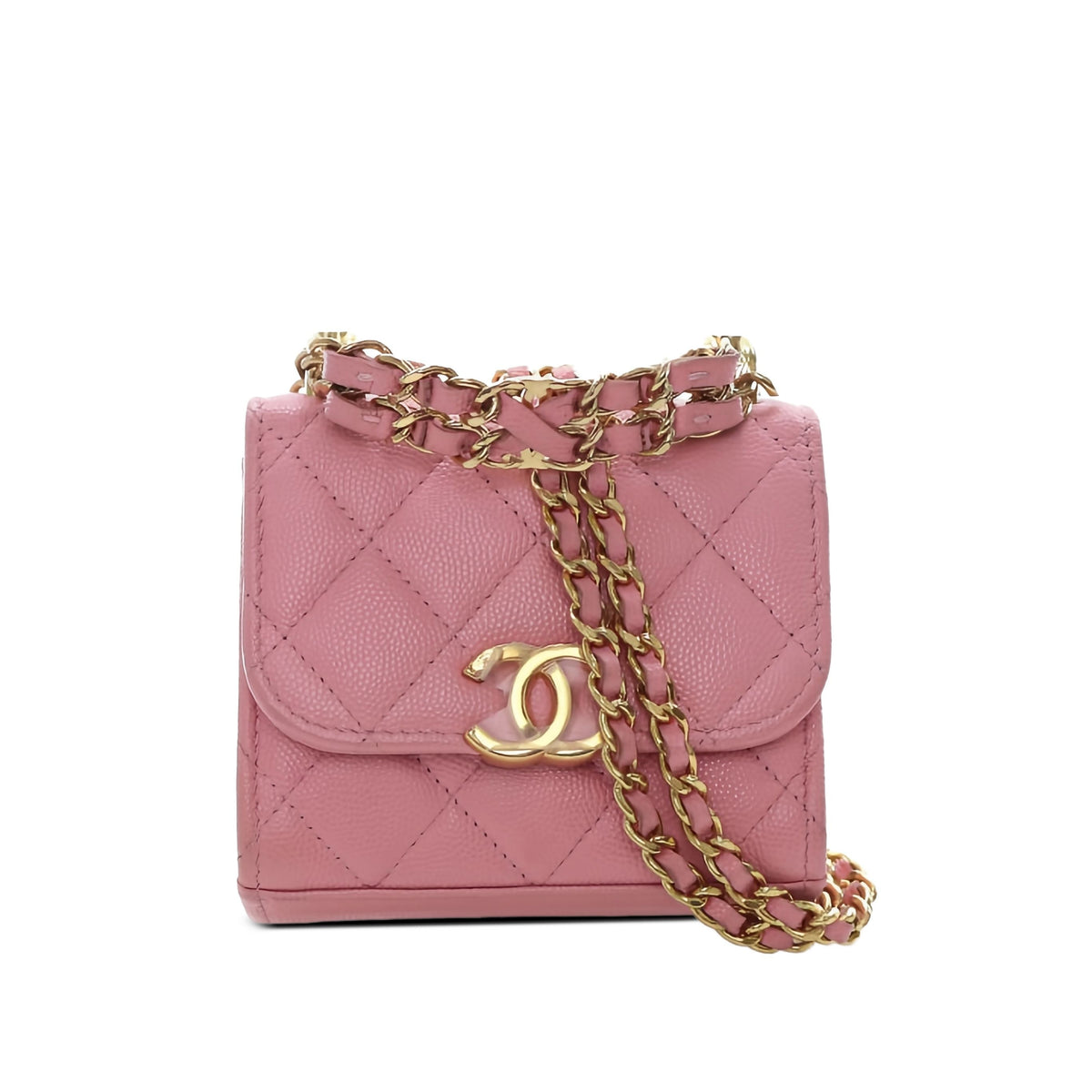 Chanel Mini CC Quilted Caviar Top Handle Clutch with Chain — Pink