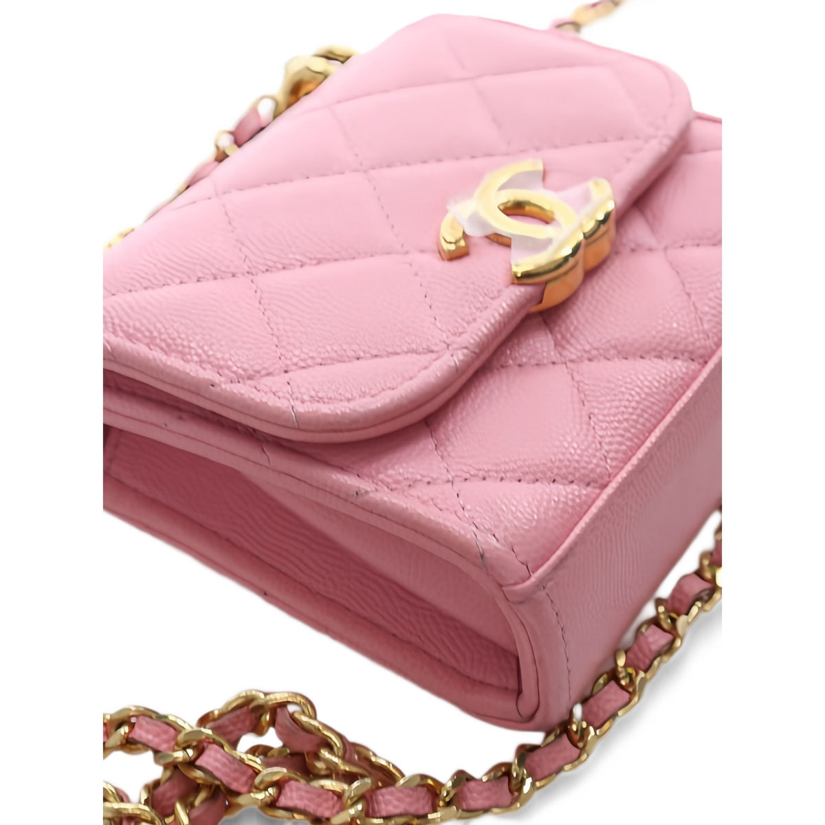 Chanel Mini CC Quilted Caviar Top Handle Clutch with Chain — Pink