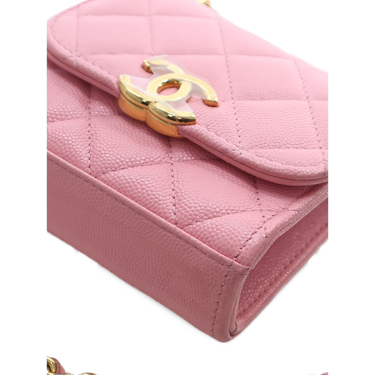 Chanel Mini CC Quilted Caviar Top Handle Clutch with Chain — Pink