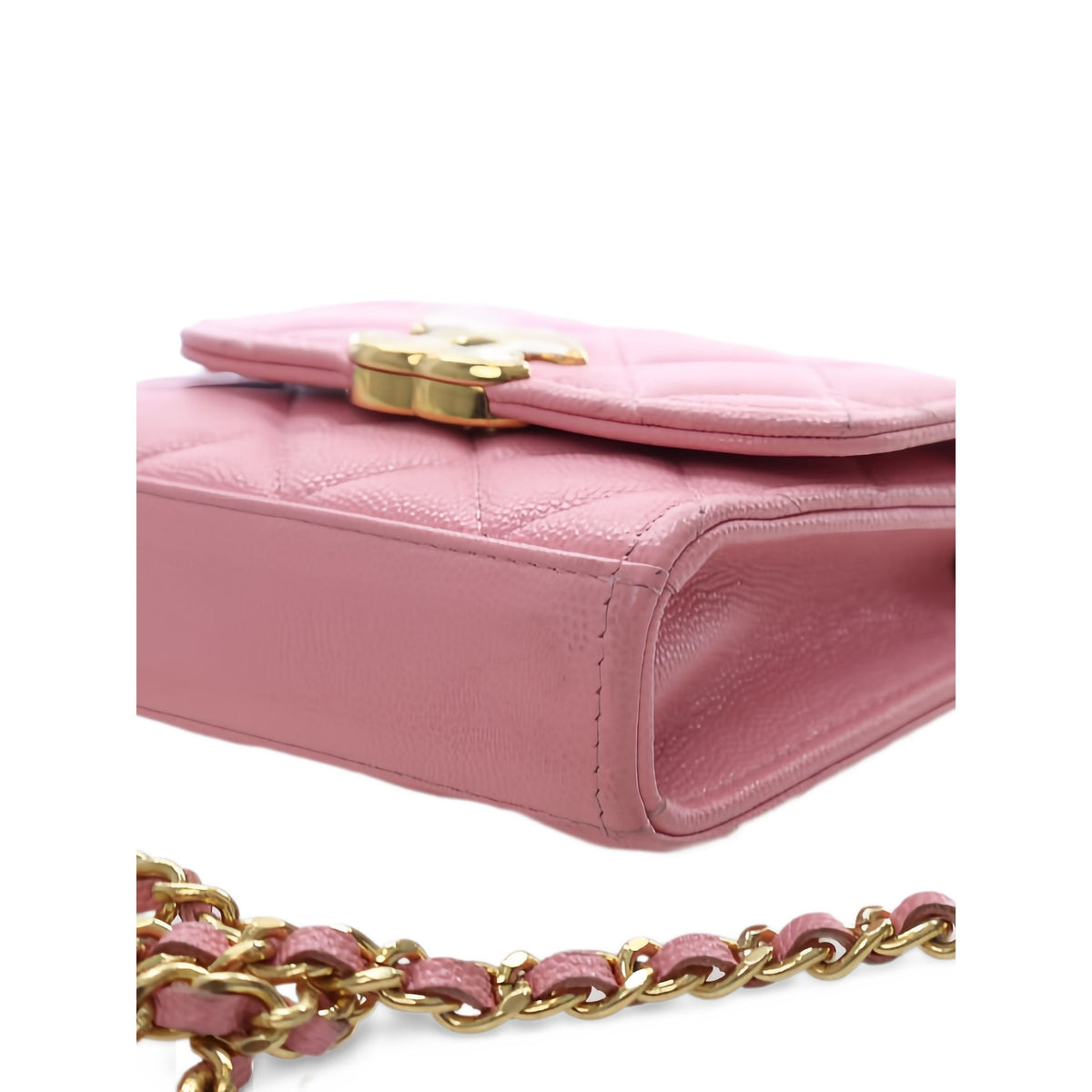 Chanel Mini CC Quilted Caviar Top Handle Clutch with Chain — Pink