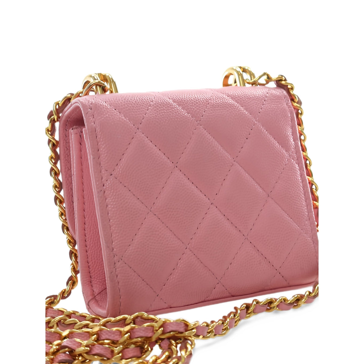 Chanel Mini CC Quilted Caviar Top Handle Clutch with Chain — Pink