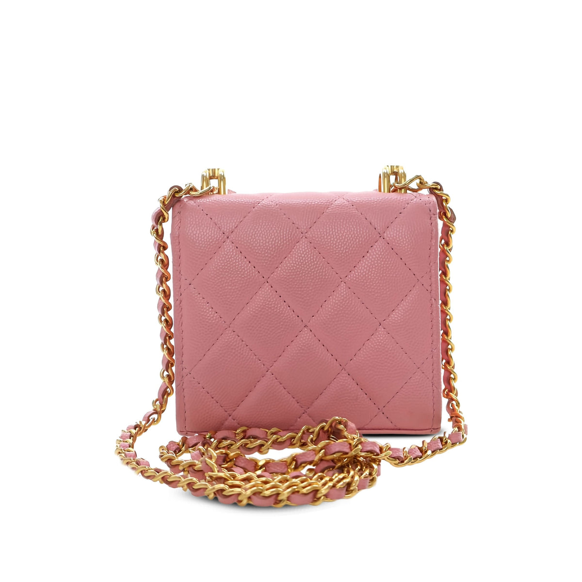 Chanel Mini CC Quilted Caviar Top Handle Clutch with Chain — Pink