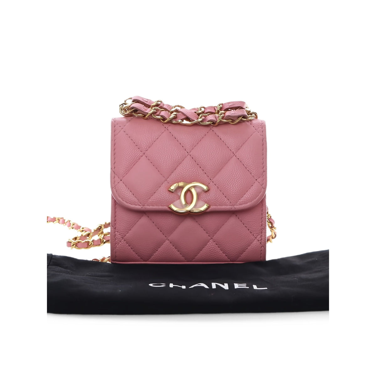 Chanel Mini CC Quilted Caviar Top Handle Clutch with Chain — Pink