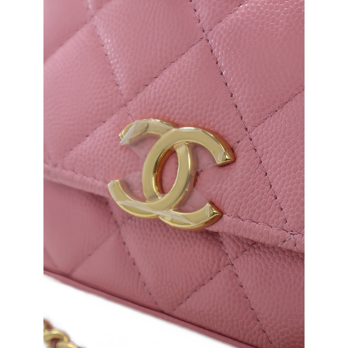 Chanel Mini CC Quilted Caviar Top Handle Clutch with Chain — Pink
