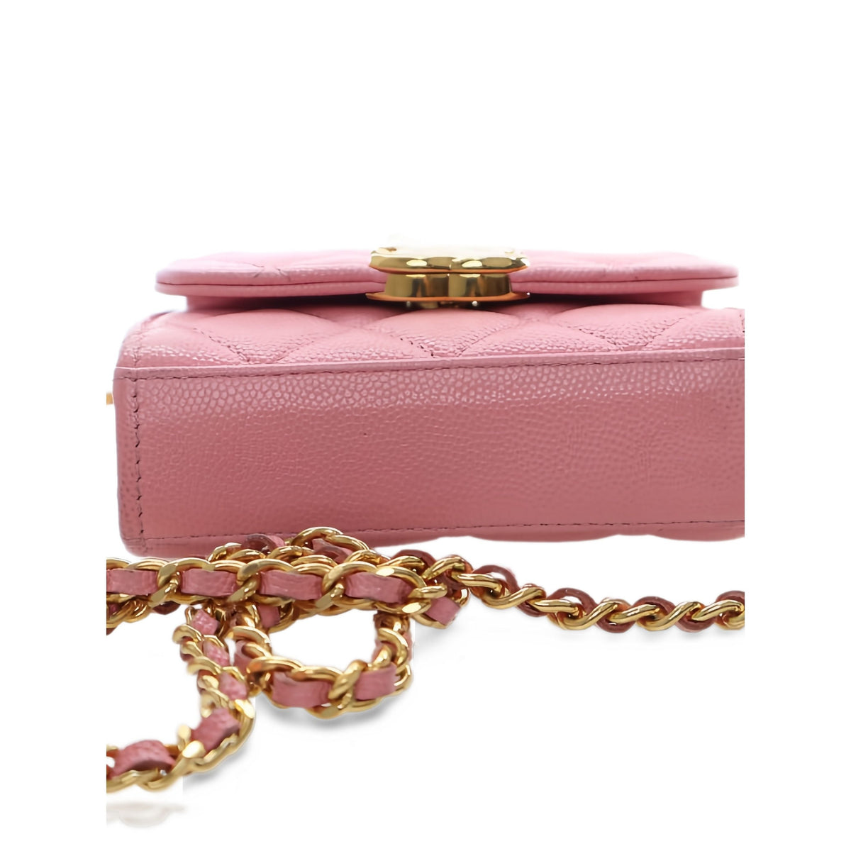 Chanel Mini CC Quilted Caviar Top Handle Clutch with Chain — Pink
