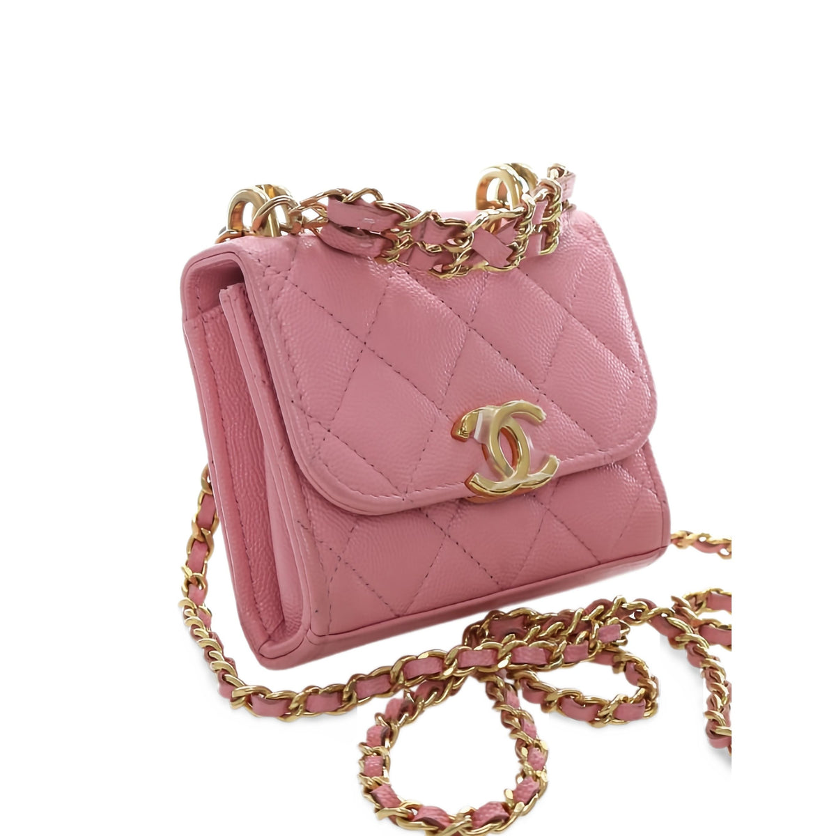 Chanel Mini CC Quilted Caviar Top Handle Clutch with Chain — Pink