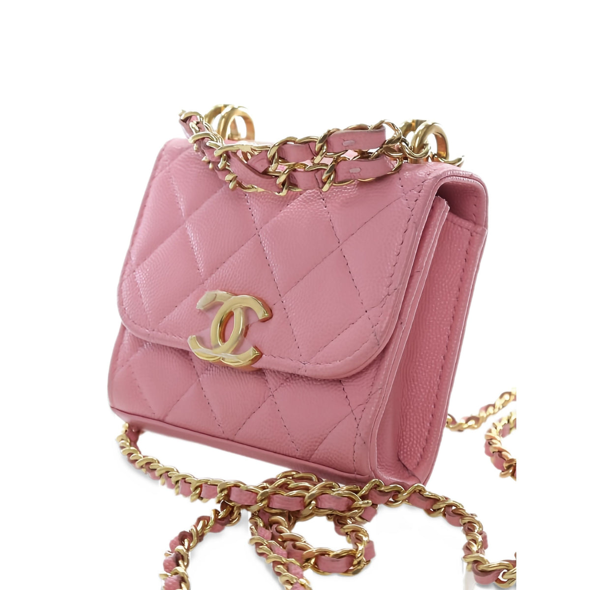 Chanel Mini CC Quilted Caviar Top Handle Clutch with Chain — Pink